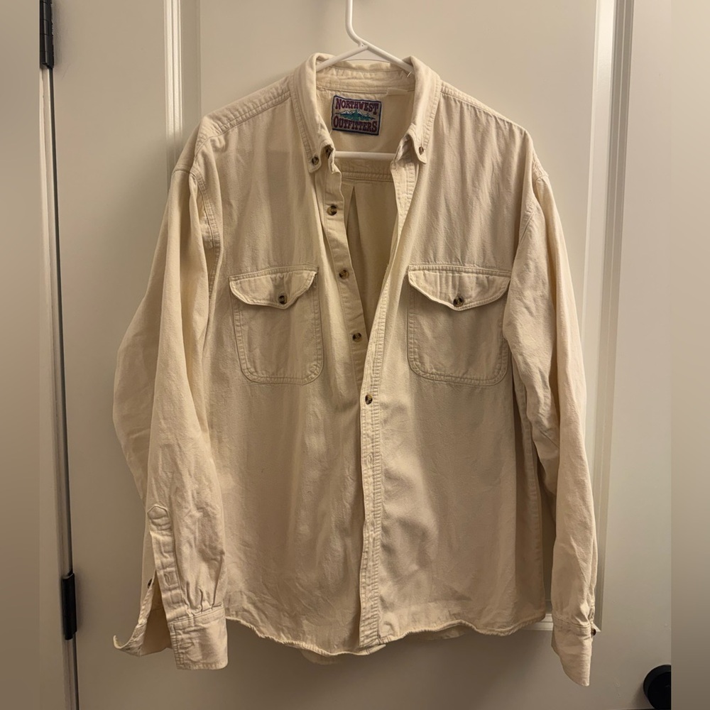 Cream Button-Front Shirt 100% Cotton Jacket Northwest Outfitters L Vintage Mens